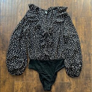 Brand New Black and Cream Polka Dot Blouse Bodysuit